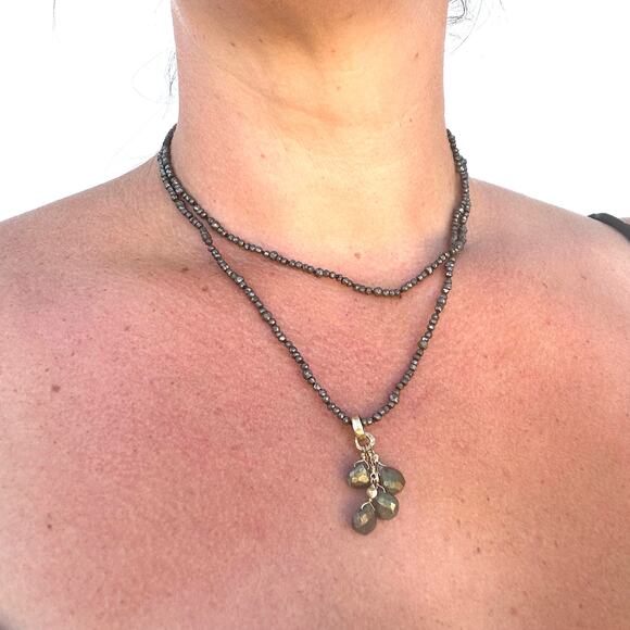 Susan Cummings Pyrite Long Stone Chain Necklace Pendant Ojai Bohemian Healing - Picture 1 of 11